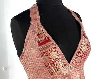 M/L. Phoenix Tribal Top - Silk Brocade - Wine & Silver (SKU:1020-1714)