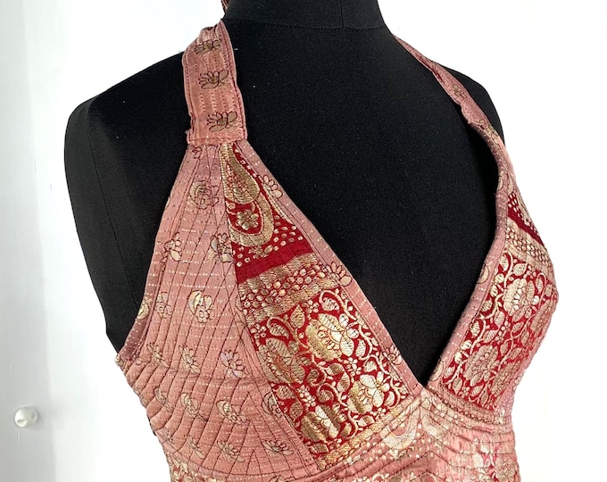 M/L. Phoenix Tribal Top - Silk Brocade - Wine & Silver (SKU:1020-1714)