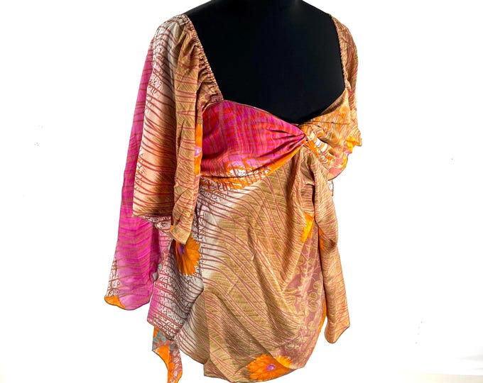 Stevie Boho Floaty Silk Top - Summer Blouse One Size (SKU:440-10371)