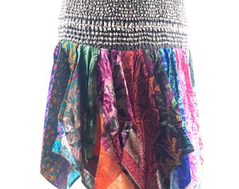 Lilly Mini Handkerchief Skirt - Harem waist - Vintage Silk  SKU:745-9911