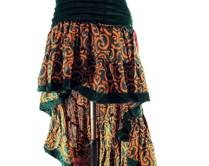 Layla Bohemian Hi Low Velvet Edged Silk Skirt (SKU:733-9964)