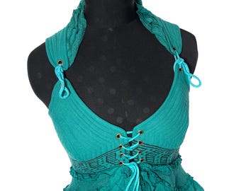 Bardot Boho Corset Dress in Aqua-Marine.