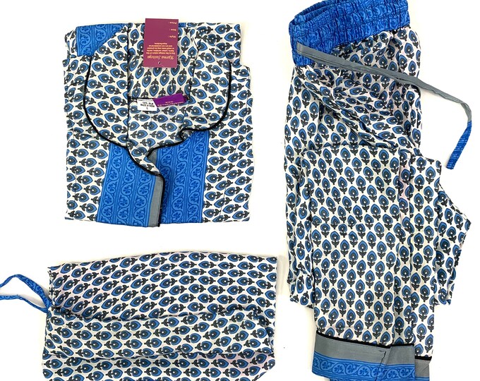 L. Luxury Silk Sari Pyjama Set with matching gift bag. Quality Handmade Nightwear.