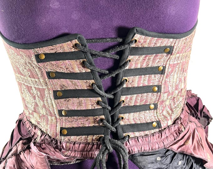 6XL Elisa Bustier Dress; Steampunk Under-bust Long Body Corset in Silk Brocade  (SKU:2004-10215)