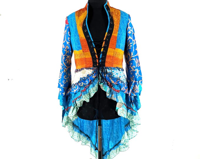 2XL. Seraphina Corset Dress, Silk, Long Sleeves, Handmade. SKU:1009-9301