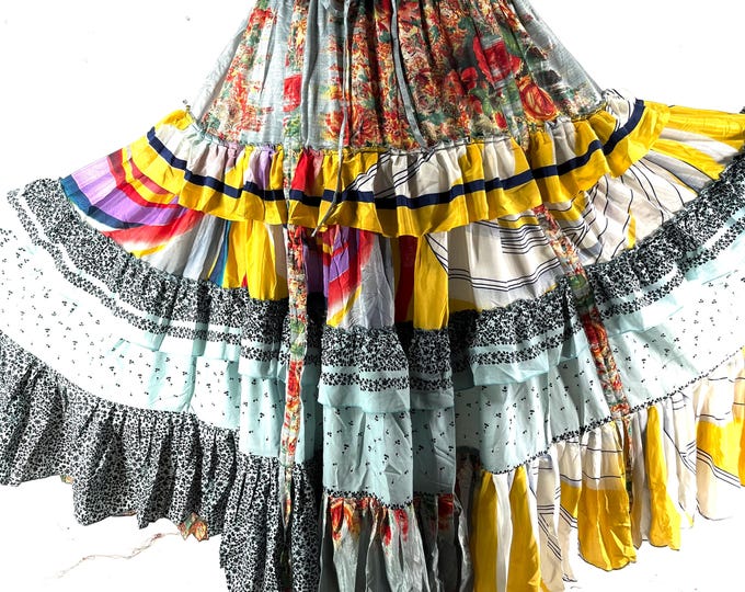 Jazmyn XL 25 Yard Skirt handmade in Vintage Summer Silk, Maxi Plus Size; (30"-60" Waist) a Boho Cottagecore skirt  SKU:737-9119