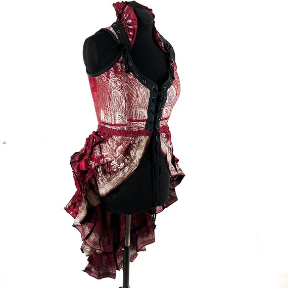 red and black brocade lace up dress RED & BLACK BROCADE CORSET LACE UP DRESS SIZE LARGE NEW WITH TAGS