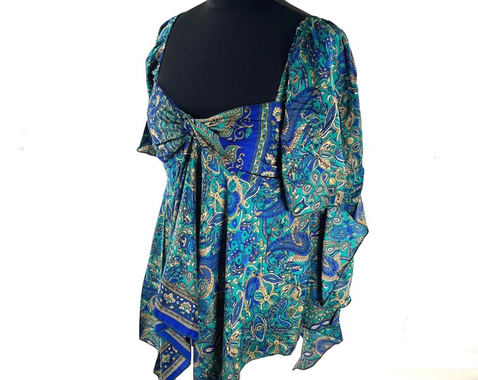 Stevie Boho Floaty Silk Top - Summer Blouse One Size (SKU:440-10360)
