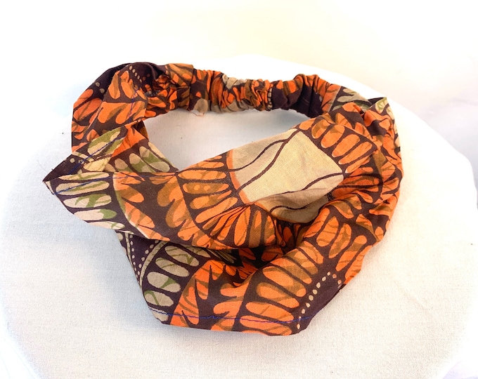 Orange Cotton Washable Headband Face Mask. dust mask, bandana, scrunchies FIT Head circumference 19” to 23”