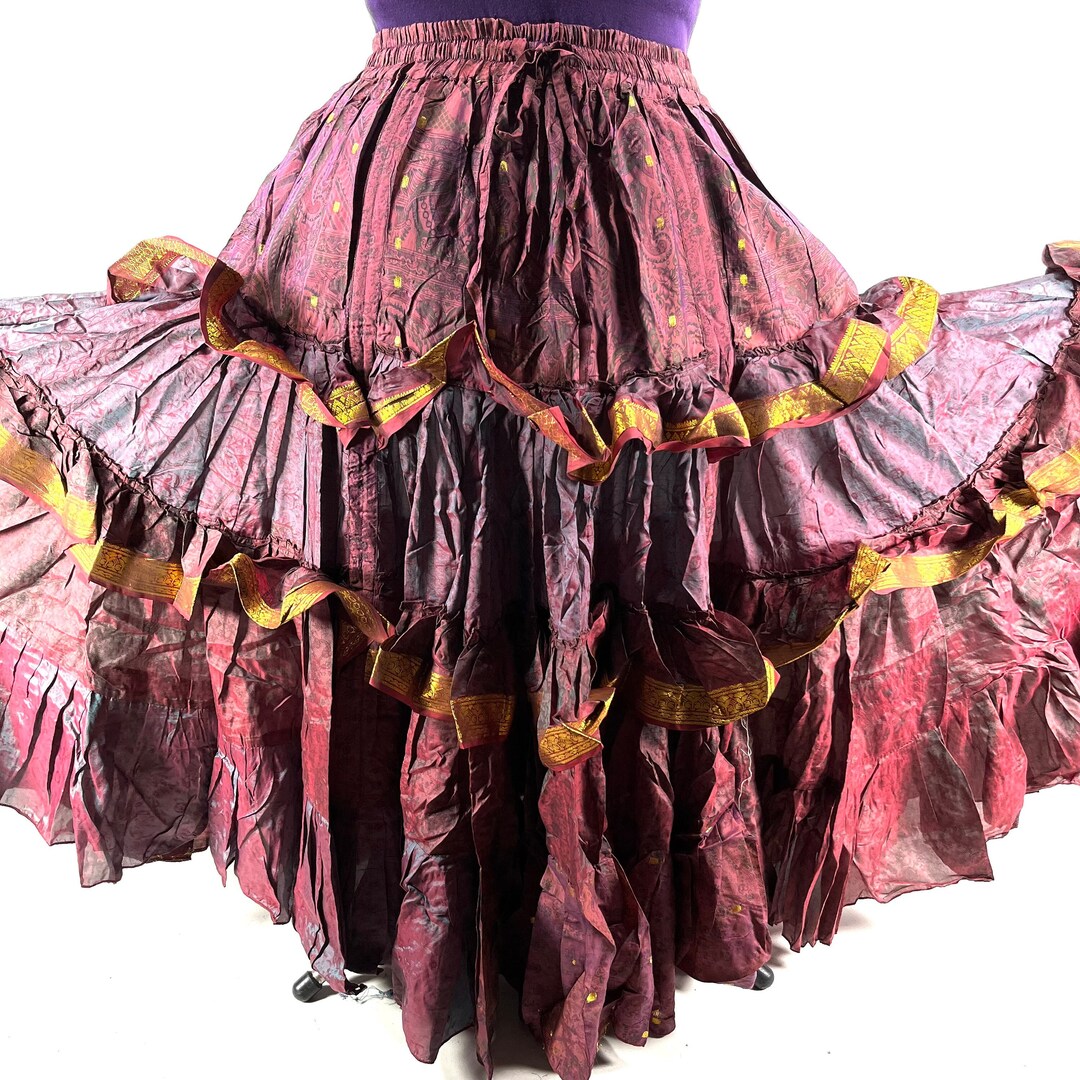 Yasmin XL 25 Yard Gypsy Silk Skirt in One Size Plus Our Boho Flamenco