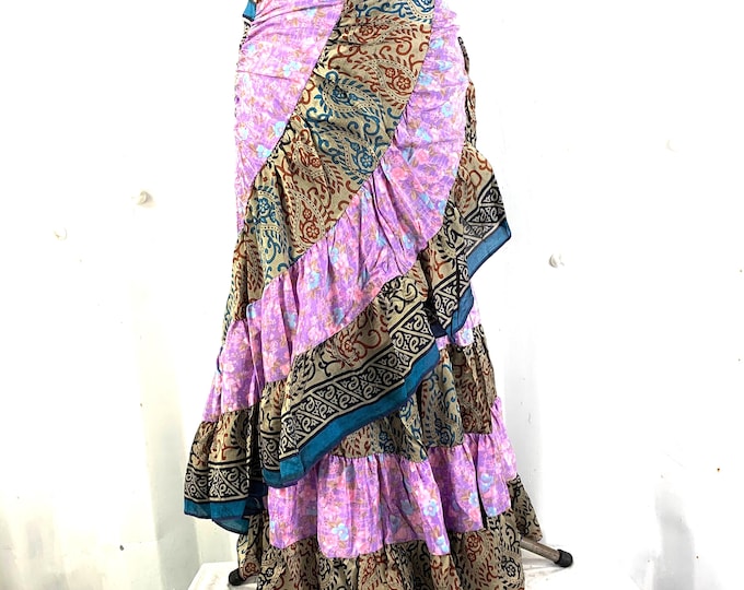 Kezia Gypsy Pink Wrap Silk Skirt. One size, Layered Bohemian Style (930-2150)