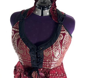 5XL Varuna Corset Dress in Silk Brocade with long body. SKU:2002-10198