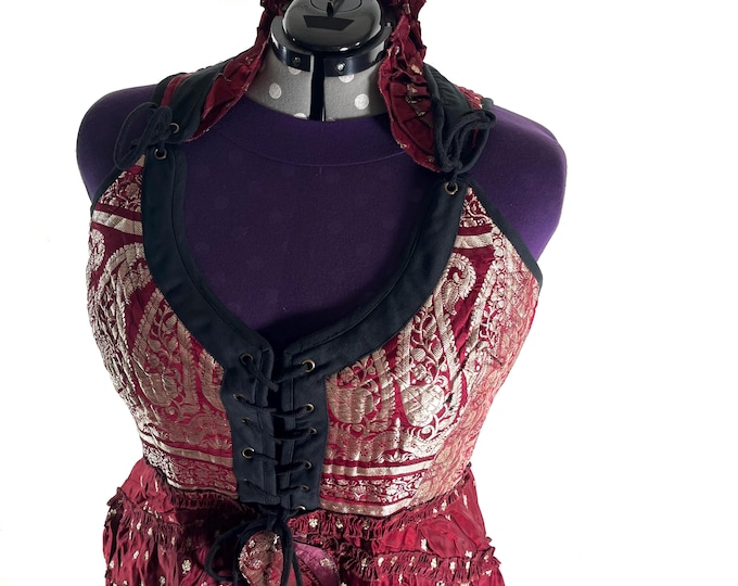 5XL Varuna Corset Dress in Silk Brocade with long body. SKU:2002-10198