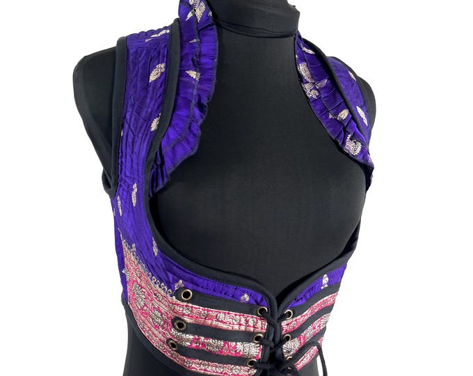 Underbust Corset Top; Ivy M steampunk vest handmade in Vintage Silk Brocade (SKU:2172-10112)