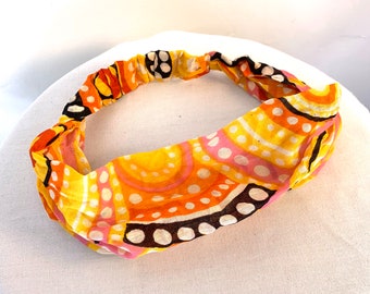 Childrens Red & Yellow Cotton Washable Headband Face Mask. bandana, scrunchies. FIT Head circumference 17” to 22”