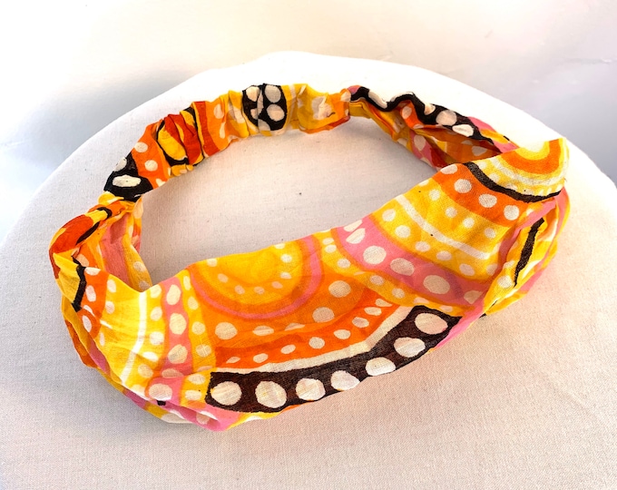Childrens Red & Yellow Cotton Washable Headband Face Mask. bandana, scrunchies. FIT Head circumference 17” to 22”