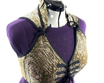 6XL. Fae Corset Top - Gold & Black Bra Top - Vintage Silk Brocade  (SKU:3039-9804)