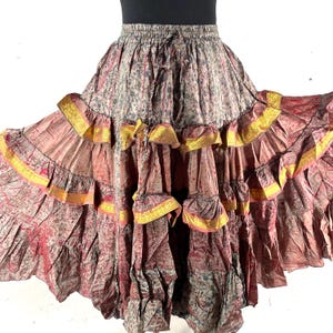 Yasmin XL 25 Yard Skirt handmade in Vintage Winter Silk, Maxi Plus Size; (31&quot;-60&quot; Waist) a Boho Cottagecore skirt  SKU:739-8971