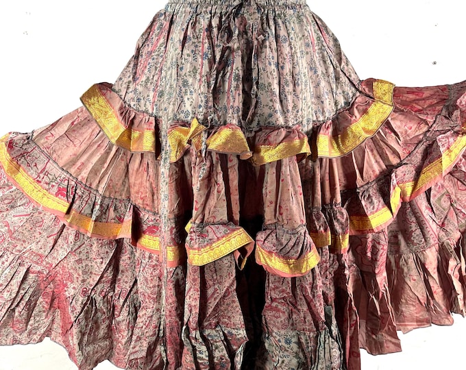 Yasmin XL 25 Yard Skirt handmade in Vintage Winter Silk, Maxi Plus Size; (31"-60" Waist) a Boho Cottagecore skirt  SKU:739-8971