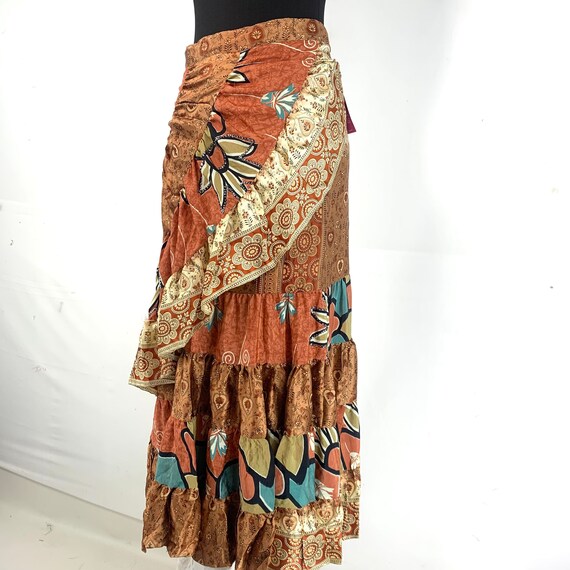 Bellydance One size Flamenco Hippie Gypsy Wrap Silk Skirt Layered Bohemian Style Can be worn as a dress