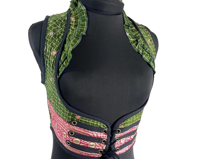 Ivy M Underbust Corset Top; steampunk vest handmade in Vintage Silk Brocade (SKU:2172-10113)