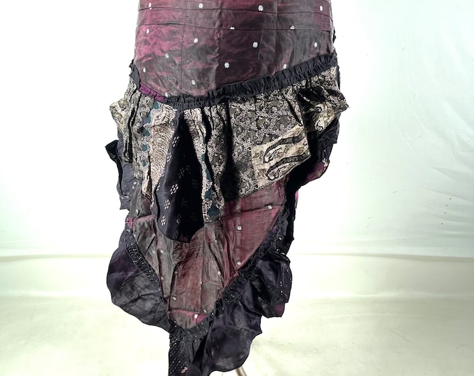Bustle Wrap Over Skirt Vintage Silk Brocade, Luna M/L; Tribal Belly Dance mini skirt, Steampunk Festival Cosplay Tail Skirt SKU:221-7126