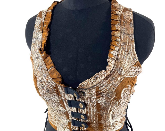 M. Mia Waistcoat; Boho Top - Gold & Silver - Vintage Silk Brocade  (SKU:2142-9676)