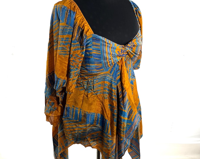 Stevie Boho Floaty Silk Top - Summer Blouse XL Size (SKU:450-10408)