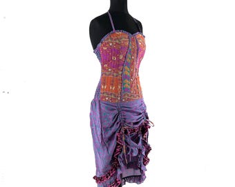 Ruby Fantasy Agni Silk SunDress; Light-weight handmade Summer Elven, Ruffle, Fairycore, Cottagecore dress.  SKU:735-9338