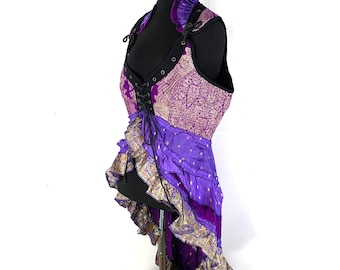 3XL Sophia Corset Dress - Hi-Low tiered skirt - Vintage Silk Brocade (SKU:2000-5381)