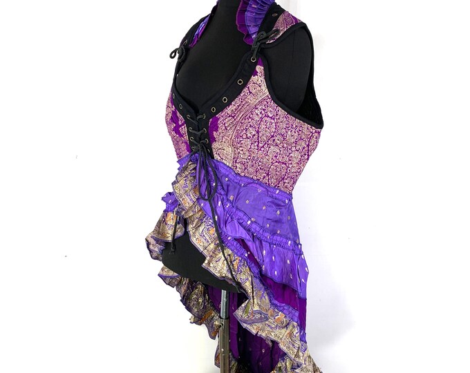 3XL Sophia Corset Dress - Hi-Low tiered skirt - Vintage Silk Brocade (SKU:2000-5381)