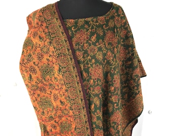 Poncho - Reversible - Warm Soft Cozy - Blanket style in green & bronze