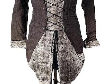 2XL. Steampunk Coat; a Silk Brocade Fleece Lined Tailcoat SKU:549-8398