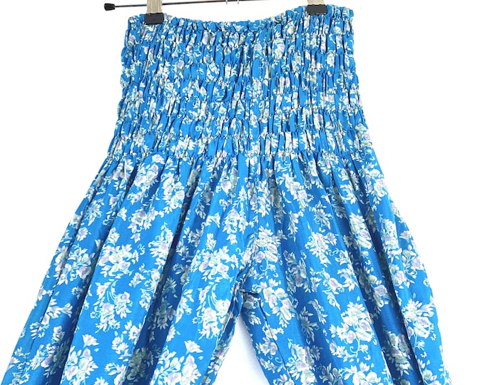 Tina Silk Pantaloon Harem. One size Adult. Note, this pair is a sheer material. Yoga Pants, Gypsy trousers, festival style in Blue