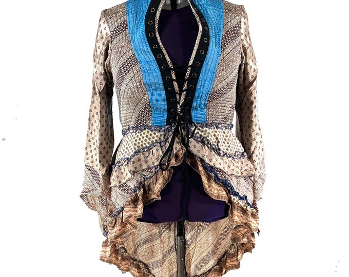 5XL. Seraphina Corset Dress, Silk, Long Sleeves, Handmade.  SKU:1012-9273