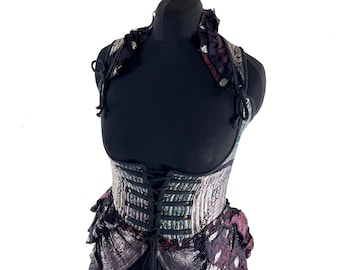 XL Elisa Bustier Dress; Steampunk Under-bust Long Body Corset in Silk Brocade, (SKU:2004-10247)