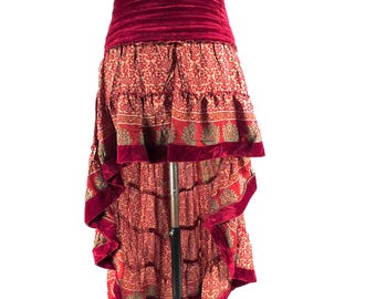 Layla Bohemian Hi Low Velvet Edged Silk Skirt (SKU:733-9977)