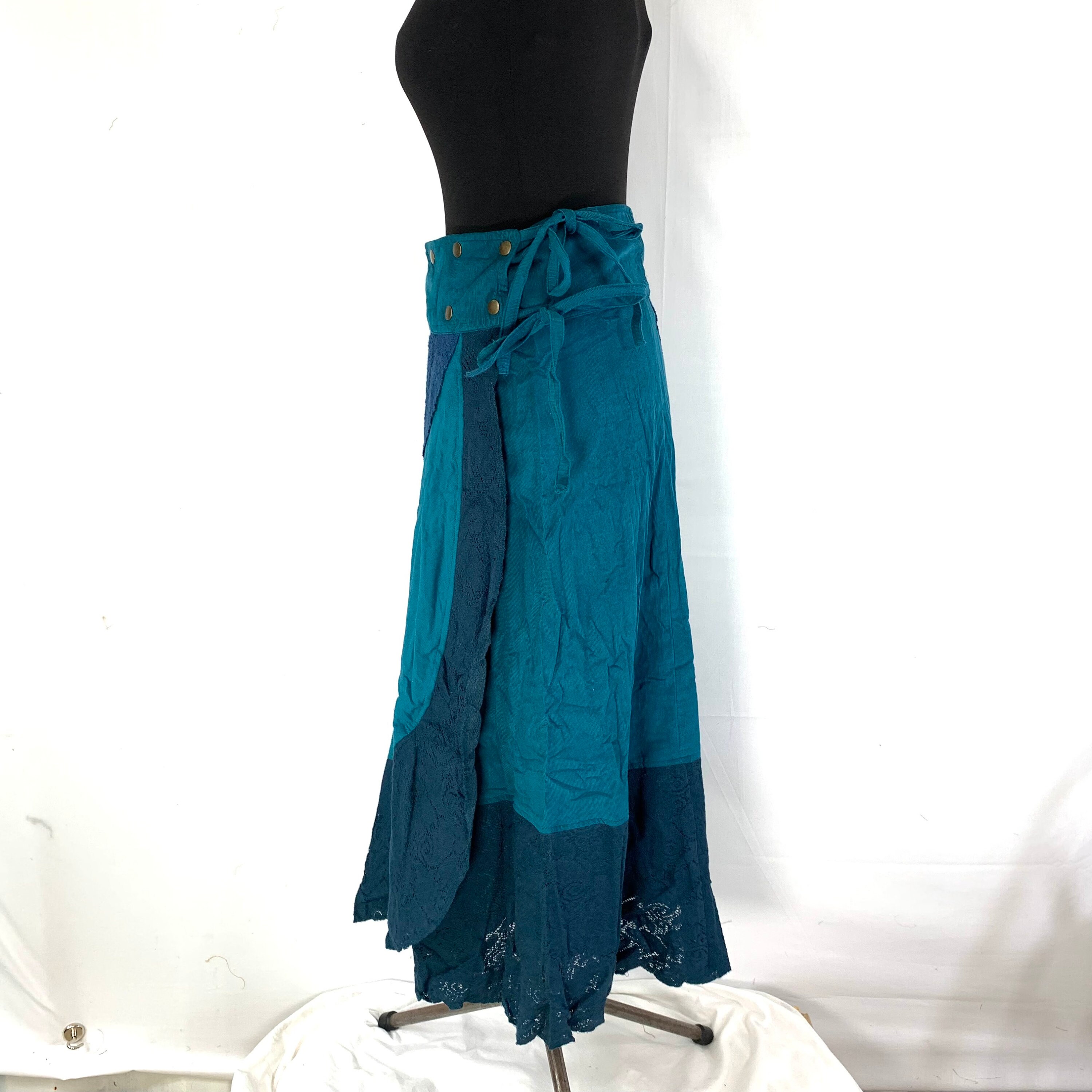 Blue Steampunk Corduroy long wrap Skirt in Cotton. Pagan | Etsy