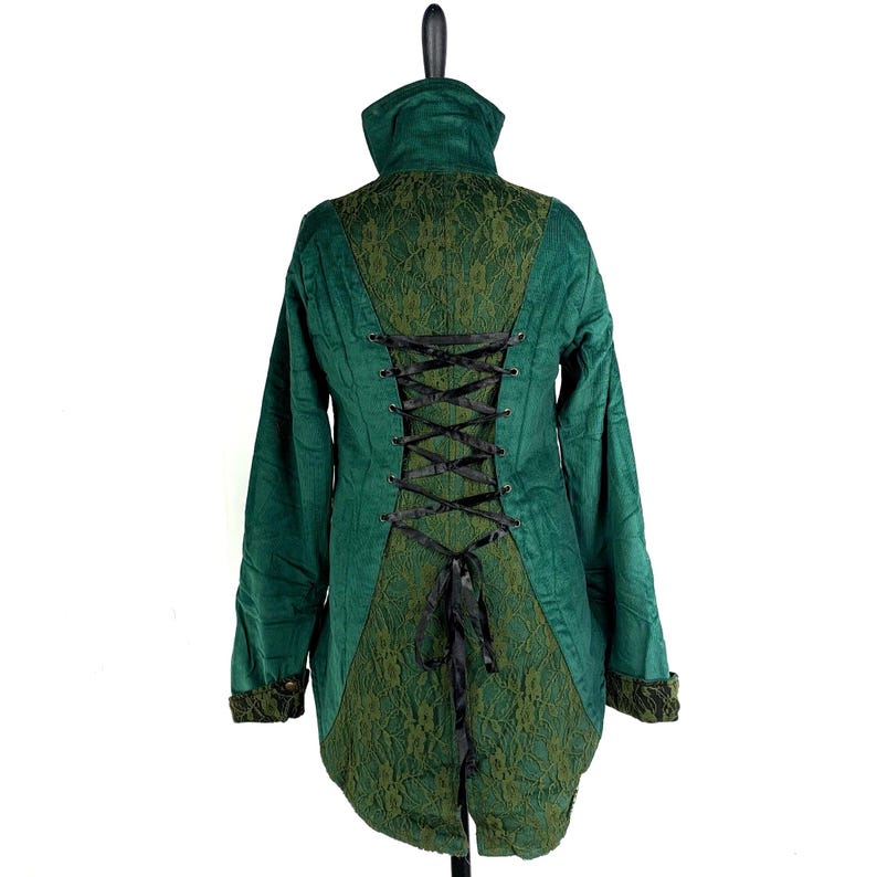 Handmade Green Corduroy Steampunk Tailcoat, Fleece Lined, Laced Back (SKU:548) image 1