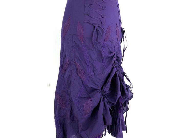 Victorian Ruffle Skirt Purple; fully adjustable layered cotton peasant gypsy skirt.