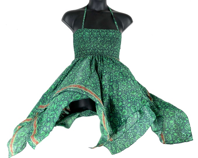 Silk Fairy Dress, Gina Midi Sundress Plus Size 38" long perfect for Summer travel (Cool Meadow Summer Silk) SKU:906-5152