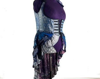 5XL Elisa Bustier Dress; Steampunk Under-bust Long Body Corset in Silk Brocade (SKU:2004-10220)