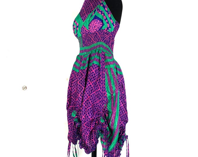 Silk Pixie Dress. One Size. Sadie Halter Dress with Rouches.  SKU:1031-5507
