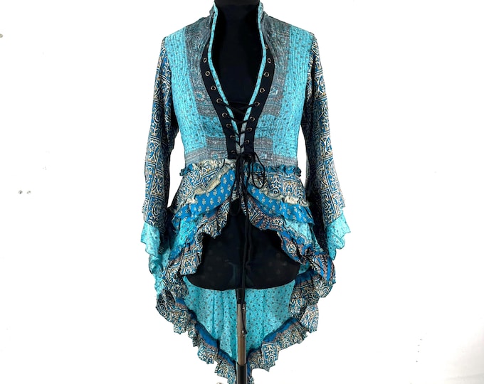 2XL. Seraphina Corset Dress, Silk, Long Sleeves, Handmade. SKU:1009-9300