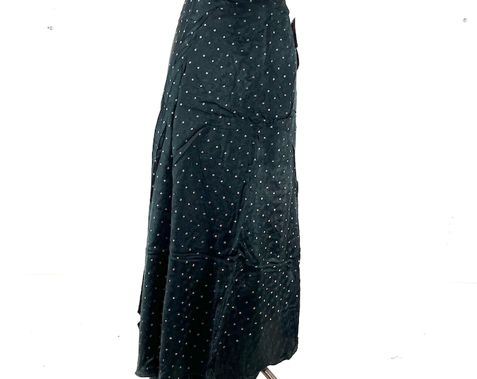 Pahala Maxi Wrap Skirt. Black Upcycled Vintage Heavy Silk Brocade Sari. One Layer A-Line Wrap Skirt SKU:2032-8474