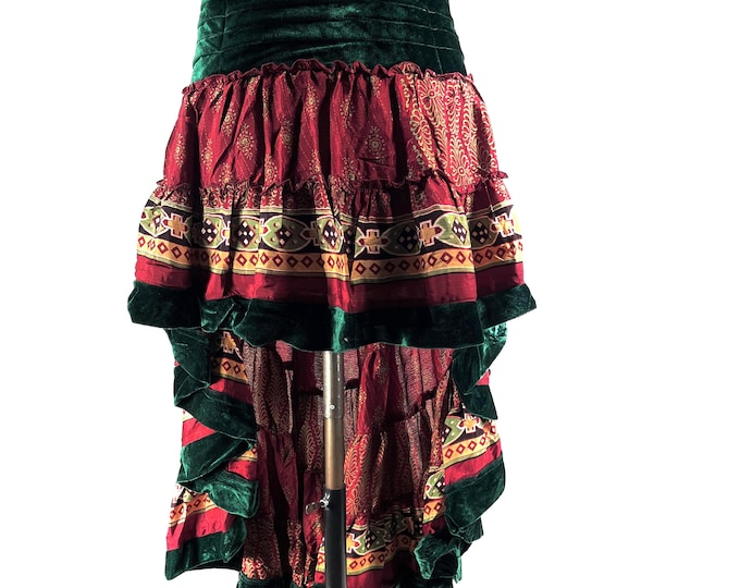 Layla Bohemian Hi Low Velvet Edged Silk Skirt (SKU:733-9963)