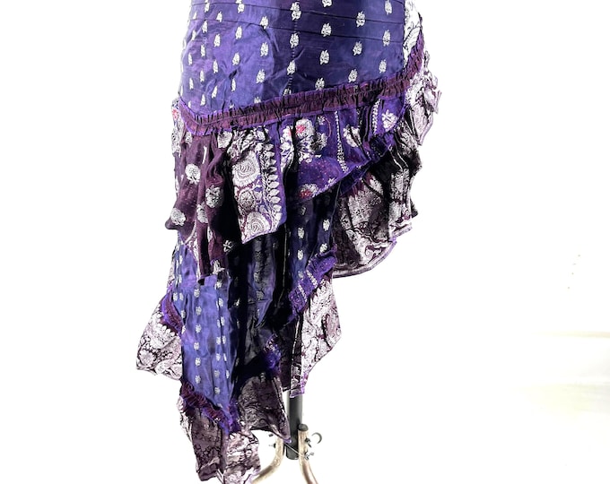 Bustle Wrap Over Skirt Vintage Silk Brocade, Luna M/L; Tribal Belly Dance mini skirt, Steampunk Festival Cosplay Tail Skirt SKU:221-7125