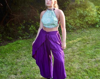 Purple Tulip Palazzo Pants; Rayon Split open leg harem trouser