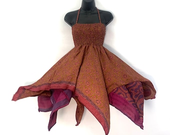 Isla Teenager Silk Fairy Dress; Length 28" (71cm) One size (Boho Short Girl Summer Festival Dress)