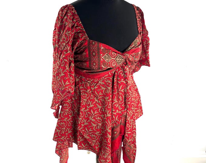 Stevie Boho Floaty Silk Top - Summer Blouse One Size (SKU:440-10373)
